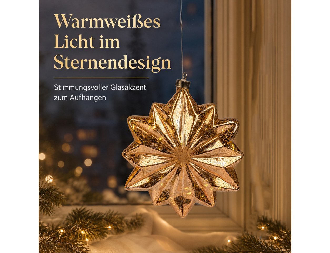 formano LED Dekolicht LED-Hängestern Amber aus Glas, warmweiß, 20 cm, mit Timer 6h / 18h, LED fest integriert Bild 3