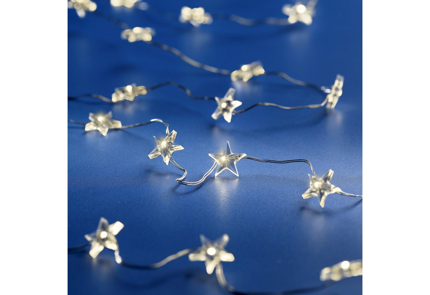 Lumineo LED-Lichterkette, LED Draht Lichterkette 2,95m mit Sternen 60 Micro-LEDs Warmweiß Silber Bild 3