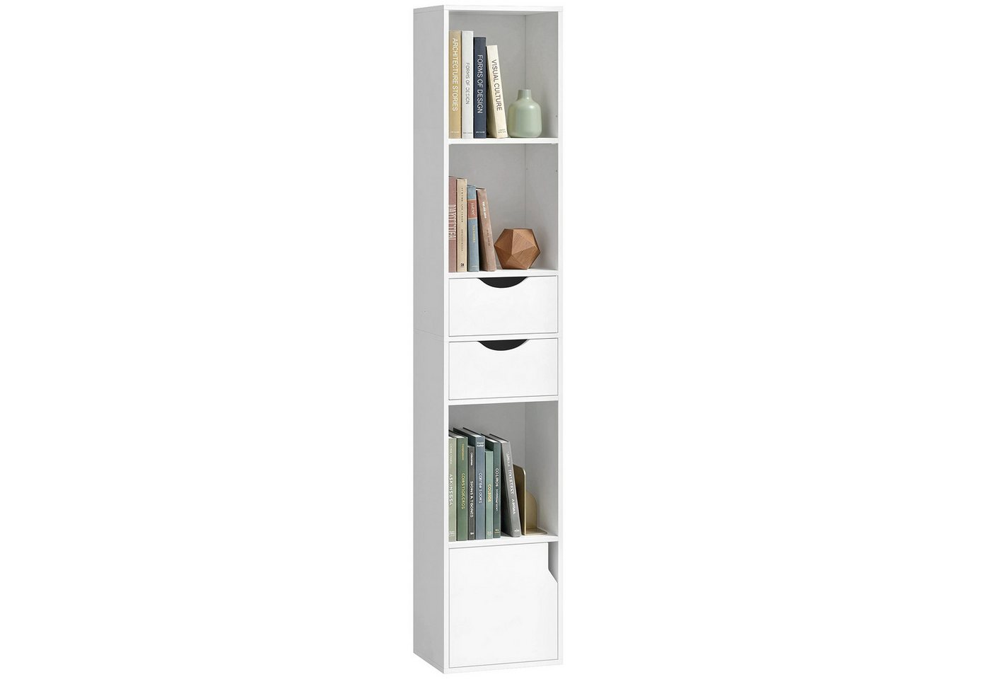 HOMCOM Bücherregal Bücherschrank Aktenschrank mit 3 offenen Regalebenen, Set 1-tlg., Schmal, 2 Schubladen, verstellbarer Boden Bild 2