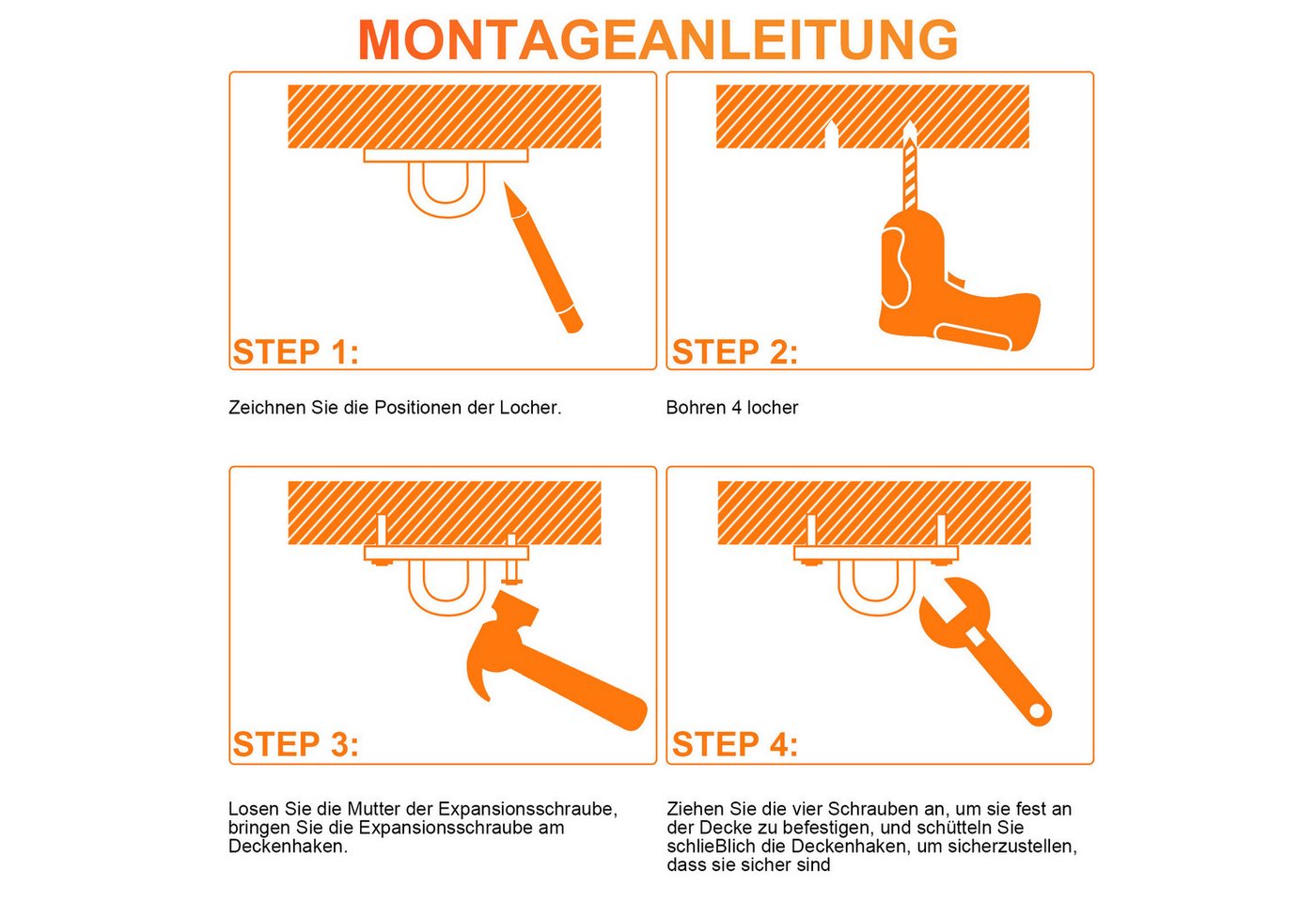 Clanmacy Deckenhalter 1-4pcs Deckenhaken Montage Haken Hängesessel Deckenhalterung Premium Bild 4