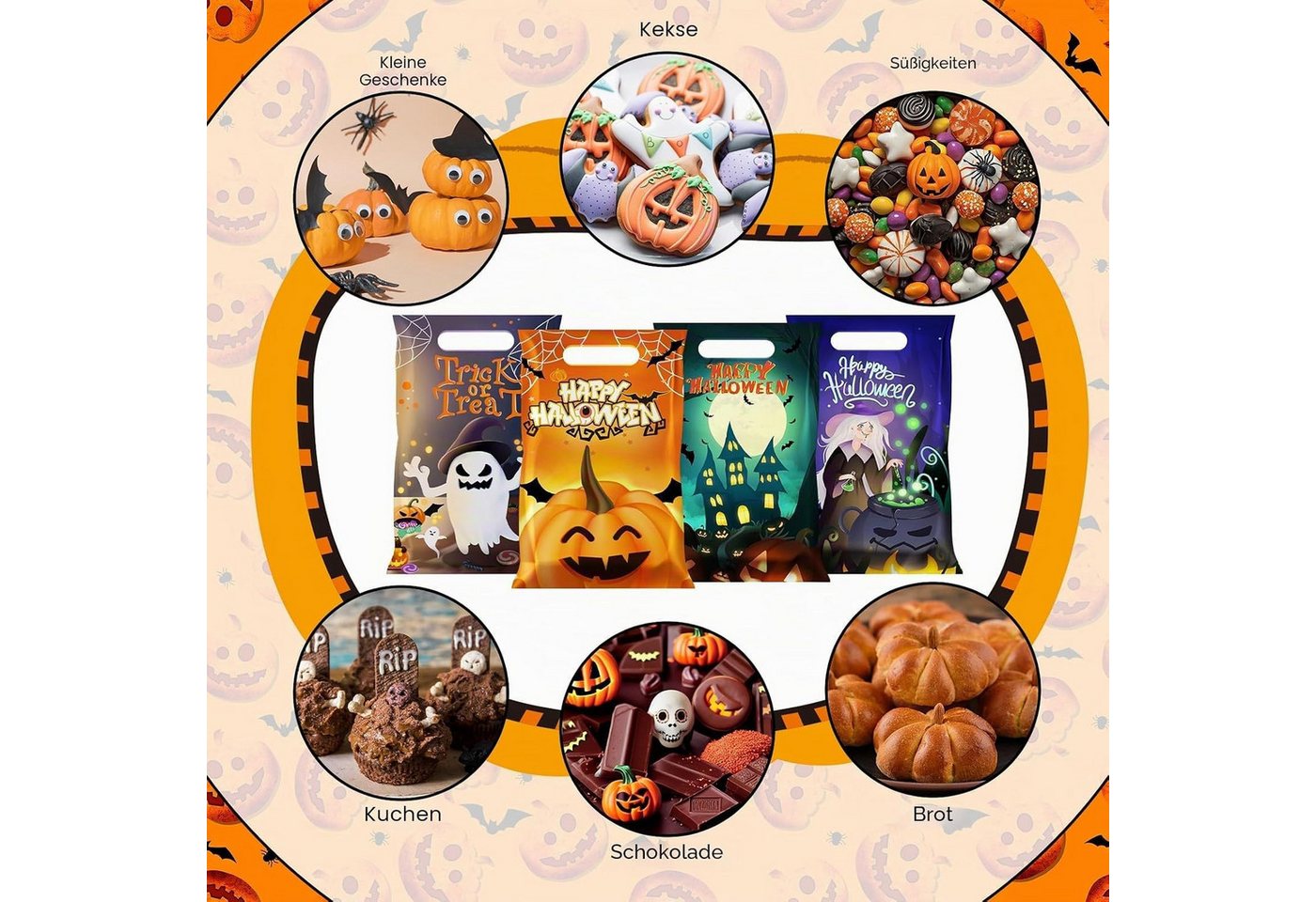 Sorvyzxn Geschenkpapier 50 Stück Halloween-Partytüten mit Griffen Tüten Süßes Goodie Bags, (50St) Bild 3