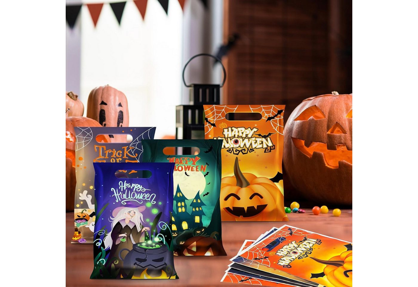 Sorvyzxn Geschenkpapier 50 Stück Halloween-Partytüten mit Griffen Tüten Süßes Goodie Bags, (50St) Bild 5