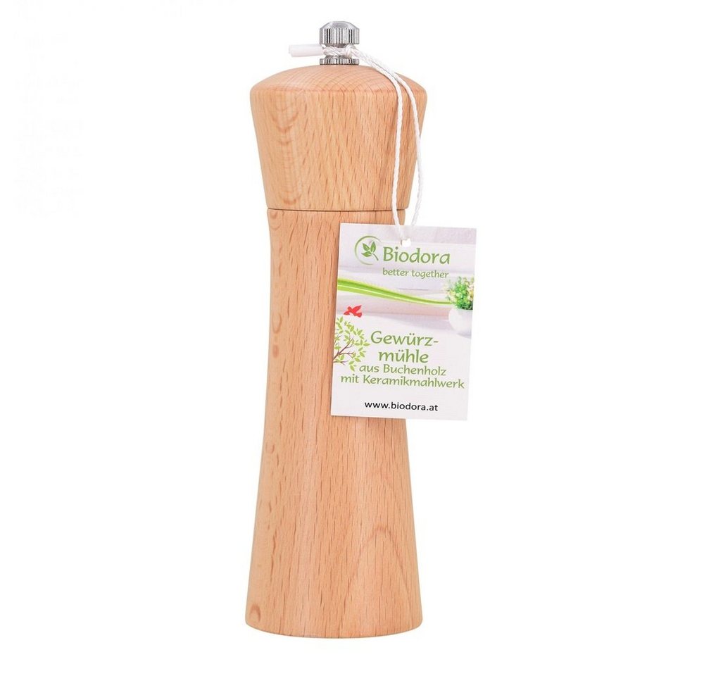 Biodora Pfeffermühle Buchenholz-Pfeffermühle 17cm – Gewürzmühle mit Keramikmahlwerk manuell, Pfeffermühle / Salzmühle / Gewürzmühle