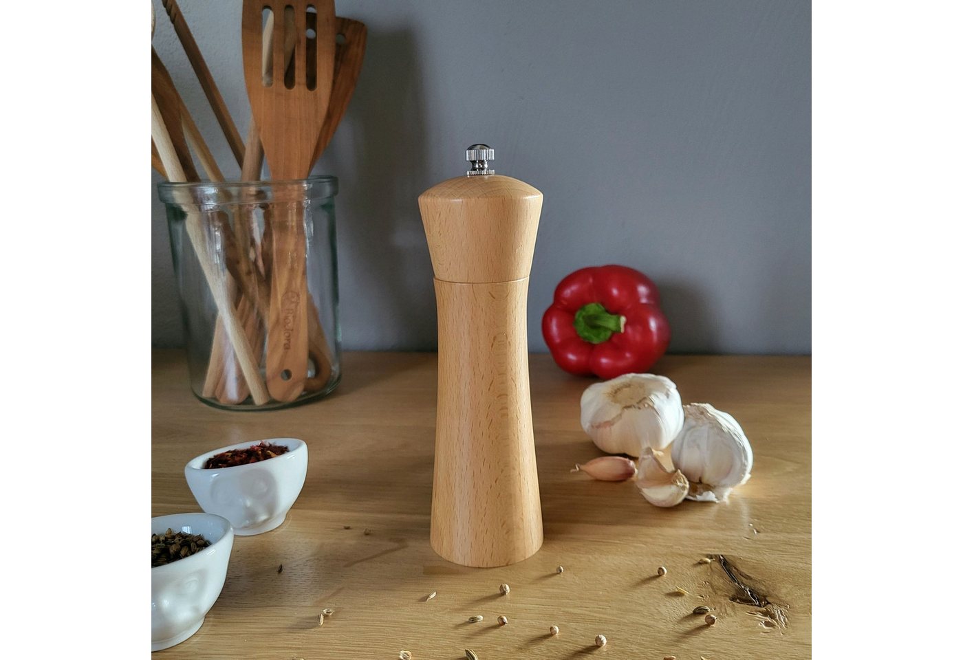 Biodora Pfeffermühle Buchenholz-Pfeffermühle 17cm – Gewürzmühle mit Keramikmahlwerk manuell, Pfeffermühle / Salzmühle / Gewürzmühle Bild 3