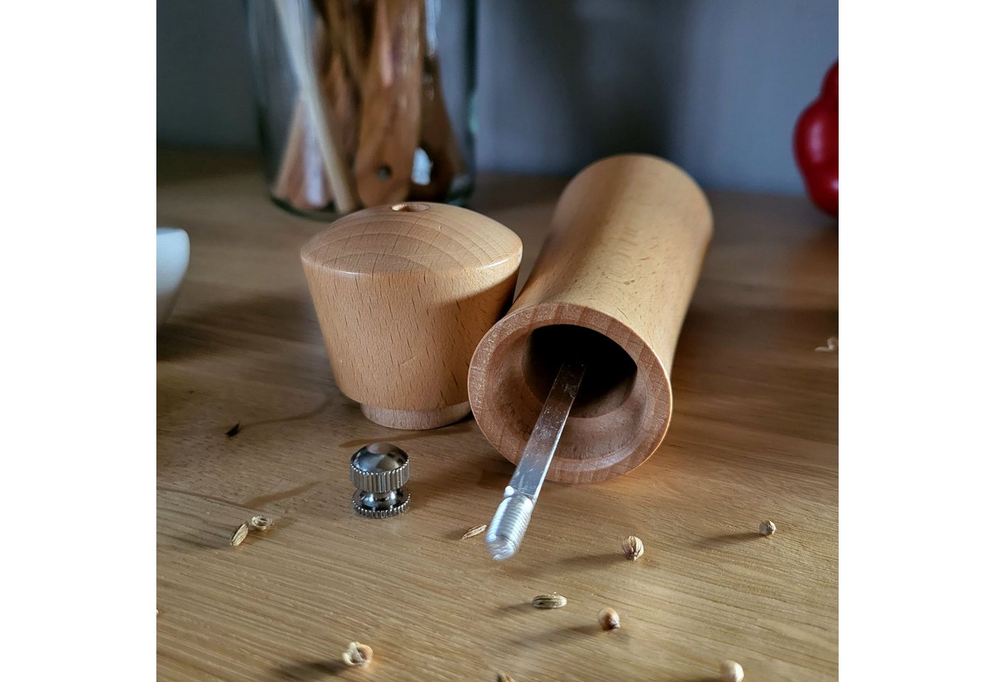 Biodora Pfeffermühle Buchenholz-Pfeffermühle 17cm – Gewürzmühle mit Keramikmahlwerk manuell, Pfeffermühle / Salzmühle / Gewürzmühle Bild 4
