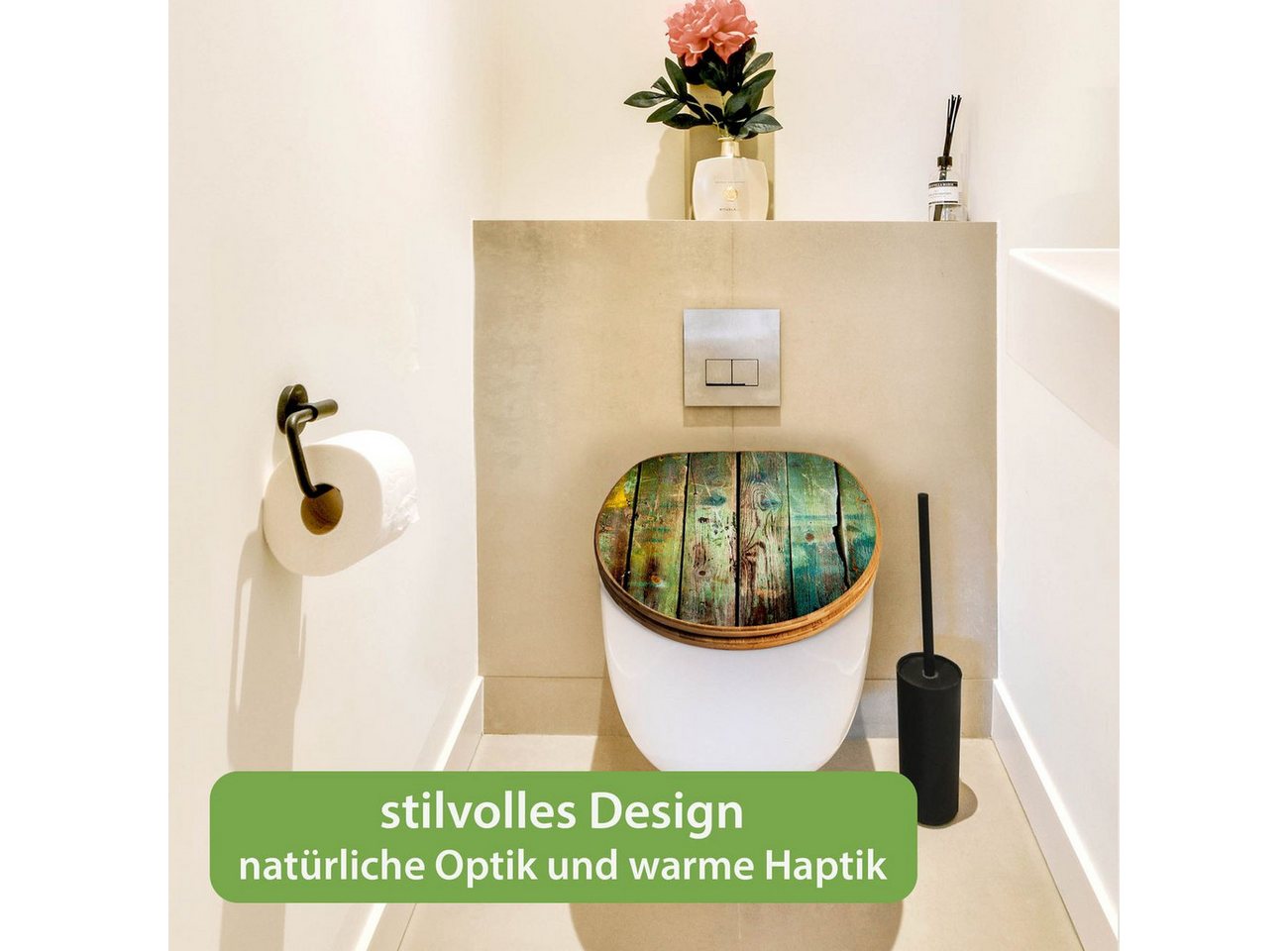 banjado WC-Sitz aus Bambus mit Absenkautomatik Motiv Grünes Holz (umweltfreundliches Material, integrierte Absenkautomatik), 45,8 x 37,5 x 5 cm Bild 2