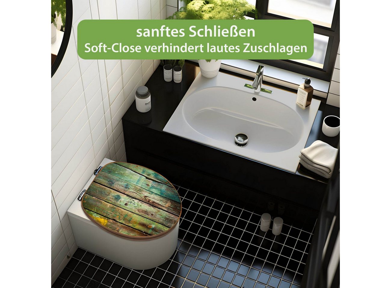 banjado WC-Sitz aus Bambus mit Absenkautomatik Motiv Grünes Holz (umweltfreundliches Material, integrierte Absenkautomatik), 45,8 x 37,5 x 5 cm Bild 5