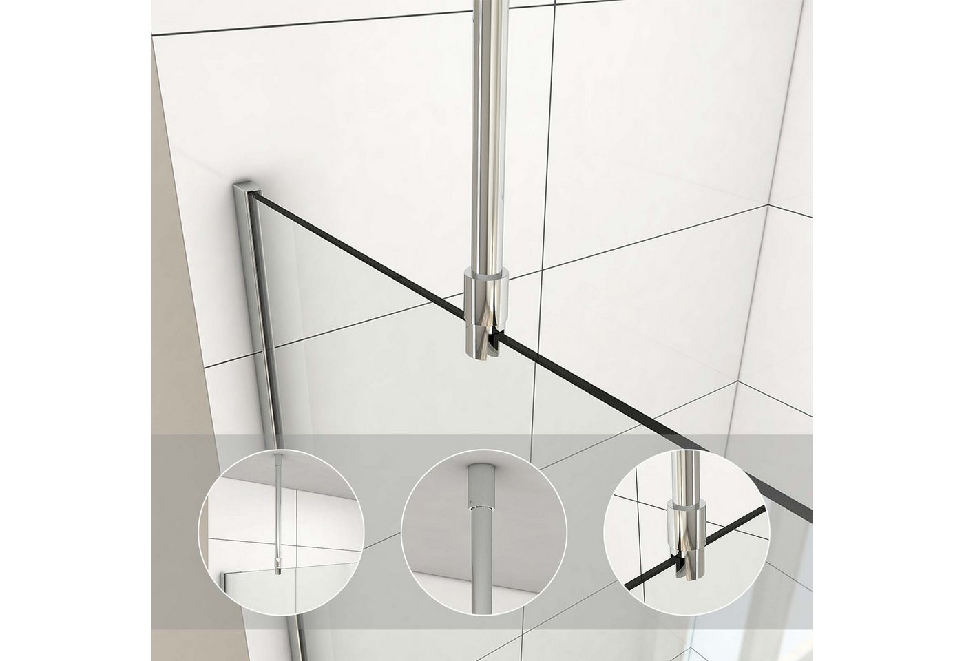 MEYKOERS Duschwand-Stabilisationsstange 50 cm, rund, für 6/8/10 mm Glas, Deckenmontage, 304 Edelstahl, Chrom Bild 2