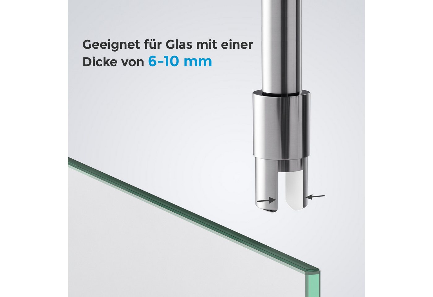 MEYKOERS Duschwand-Stabilisationsstange 50 cm, rund, für 6/8/10 mm Glas, Deckenmontage, 304 Edelstahl, Chrom Bild 3