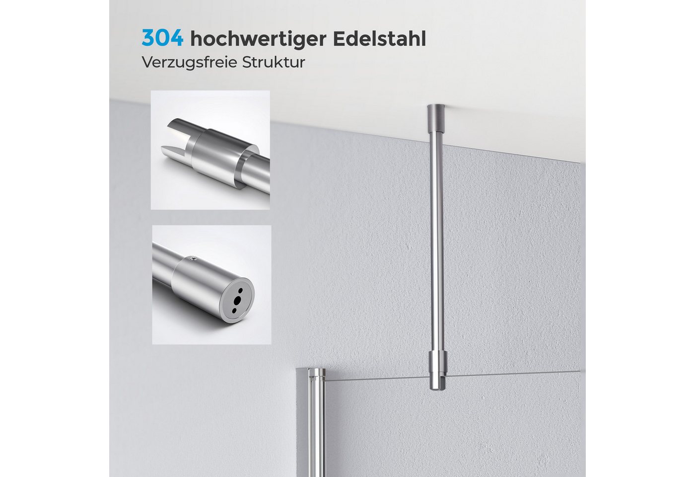 MEYKOERS Duschwand-Stabilisationsstange 50 cm, rund, für 6/8/10 mm Glas, Deckenmontage, 304 Edelstahl, Chrom Bild 5