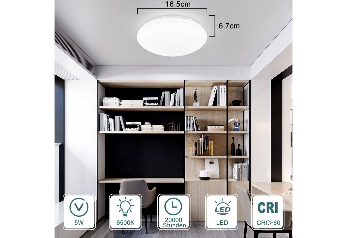 Nettlife LED Deckenleuchte Kinderzimmer Weiß Rund 5W 16.5CM Flur Küchenlampe, LED fest integriert, im 2er-Set, für Schlafzimmer wohnzimmer Küche Flur büro