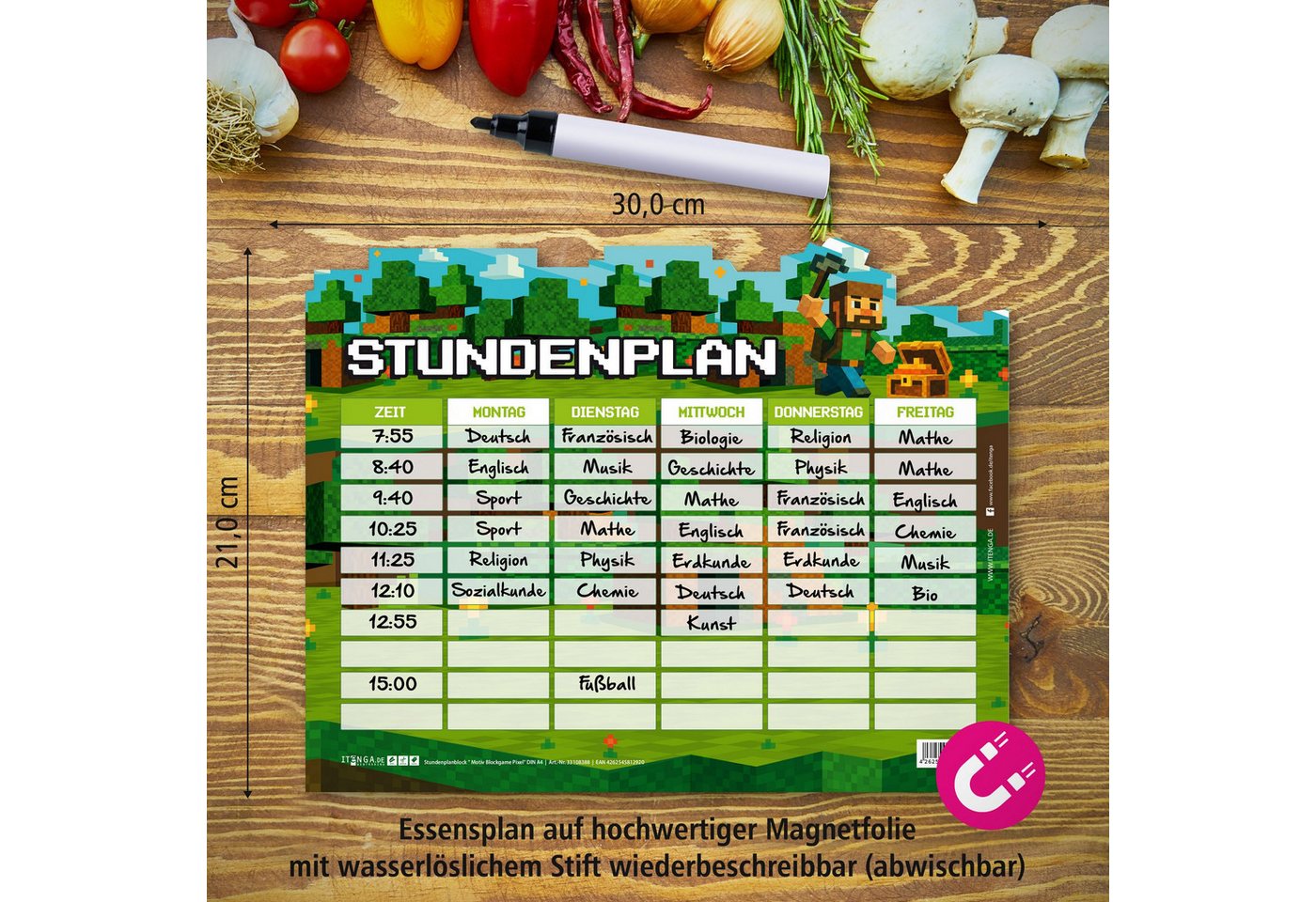 itenga Schülerkalender itenga Stundenplan magnetisch Motiv PIXEL 28,1 x 22,3cm Bild 2