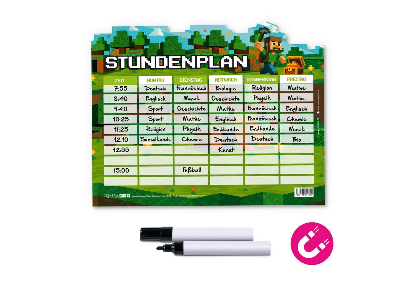 itenga Schülerkalender itenga Stundenplan magnetisch Motiv PIXEL 28,1 x 22,3cm Bild 3