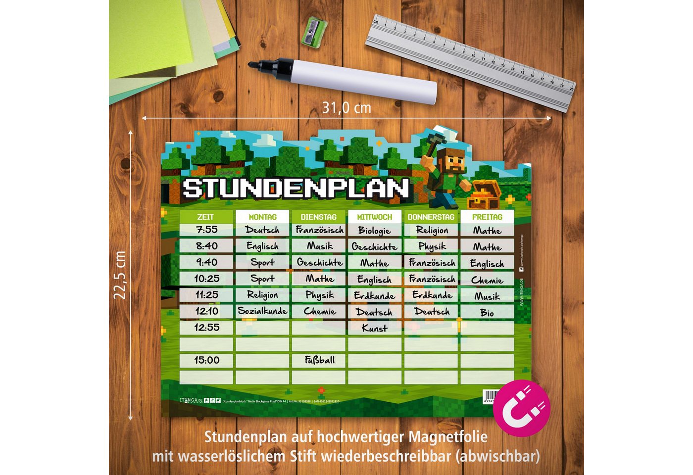 itenga Schülerkalender itenga Stundenplan magnetisch Motiv PIXEL 28,1 x 22,3cm Bild 4