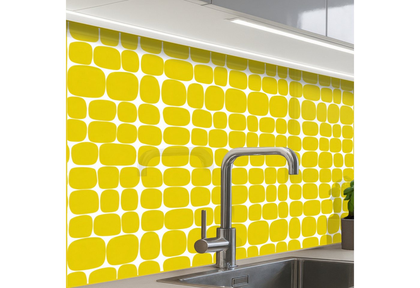 KitchenYeah Küchenrückwand selbstklebend (keine Folie) Dots - Modern - Gelb, (1-tlg), Spritzschutz, Küche, Rückwand, Küchenwand, Küchenfront, 80x60 cm Bild 2