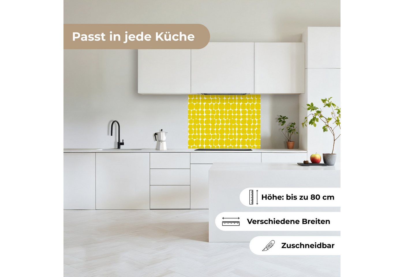 KitchenYeah Küchenrückwand selbstklebend (keine Folie) Dots - Modern - Gelb, (1-tlg), Spritzschutz, Küche, Rückwand, Küchenwand, Küchenfront, 80x60 cm Bild 3