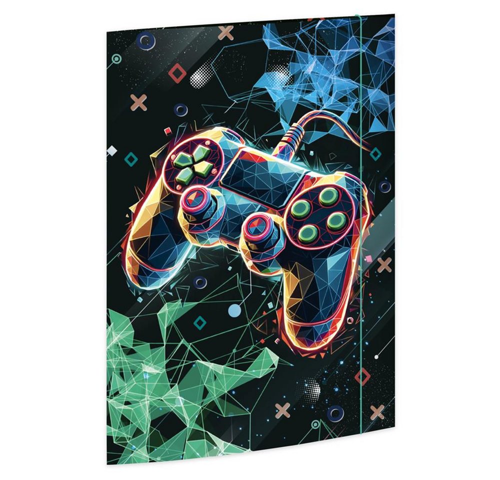 RNK Verlag Organisationsmappe Sammelmappe Gaming DIN A4 mit 3 Klappen und Gummizug, 3 Einschlagklappen, Gummizug, Neonfarben, Innendruck