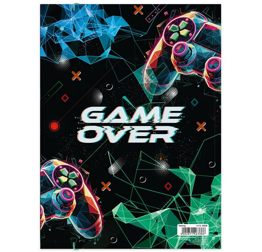 RNK Verlag Organisationsmappe Sammelmappe Gaming DIN A4 mit 3 Klappen und Gummizug, 3 Einschlagklappen, Gummizug, Neonfarben, Innendruck Bild 4
