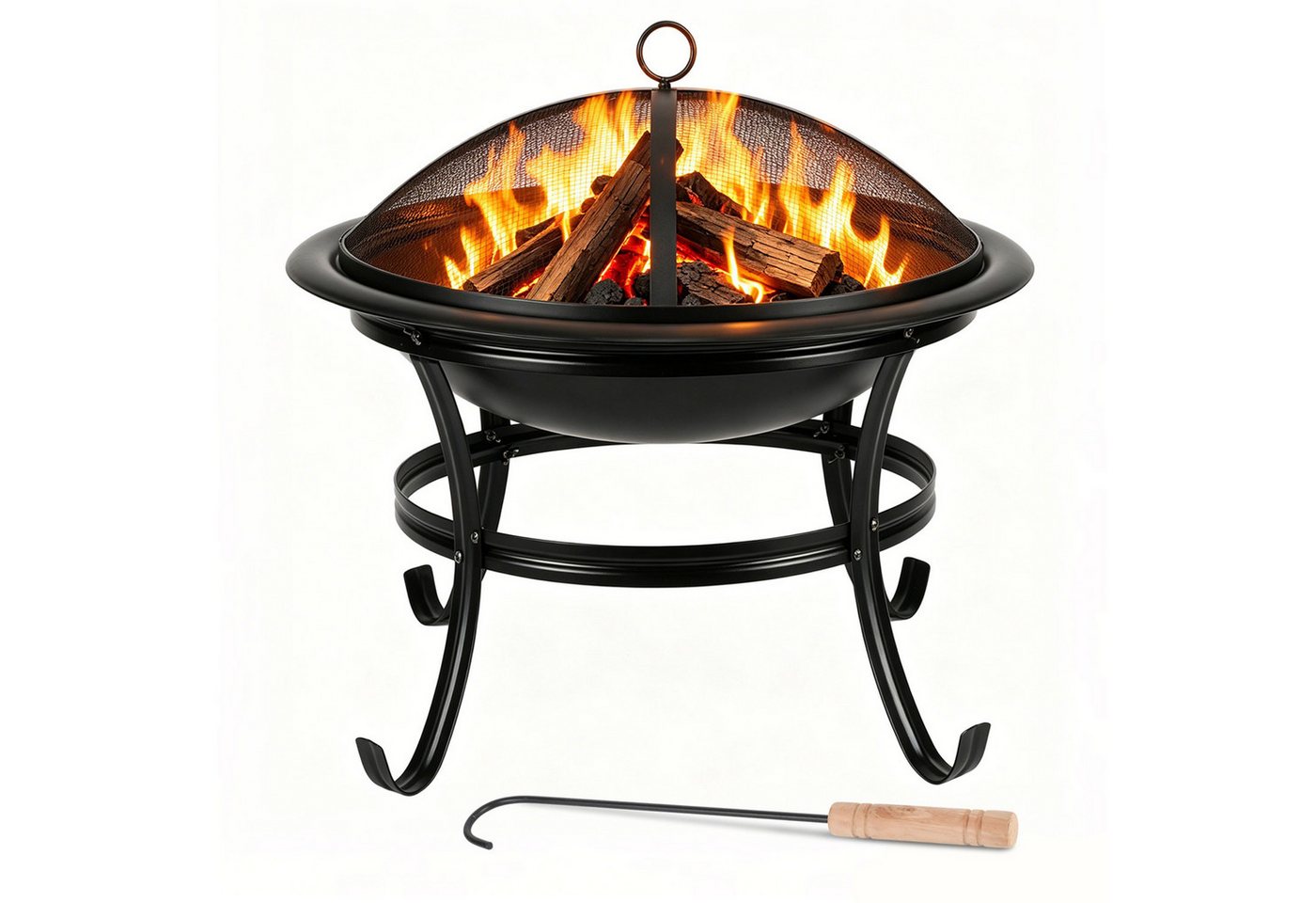 Clanmacy Feuerschale Ø 55cm mit Funkenschutz, Grillrost und Schürhaken, Garten und Terrasse