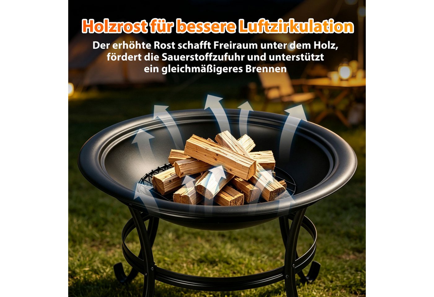 Clanmacy Feuerschale Ø 55cm mit Funkenschutz, Grillrost und Schürhaken, Garten und Terrasse Bild 3