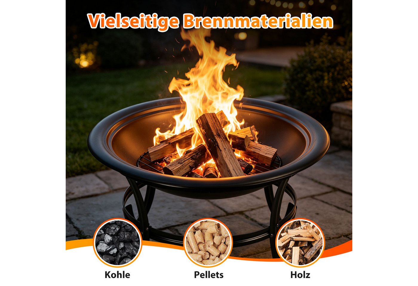 Clanmacy Feuerschale Ø 55cm mit Funkenschutz, Grillrost und Schürhaken, Garten und Terrasse Bild 4