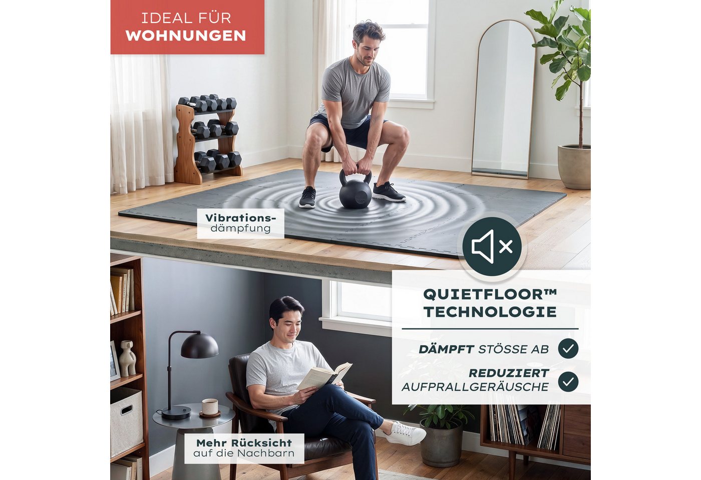 Blumtal Bodenschutzmatte Fitness Set, Bodenmatte Fitness 32x32 cm - Gym Matten, 18-St., Sportboden - ultra tragfähig Bild 2