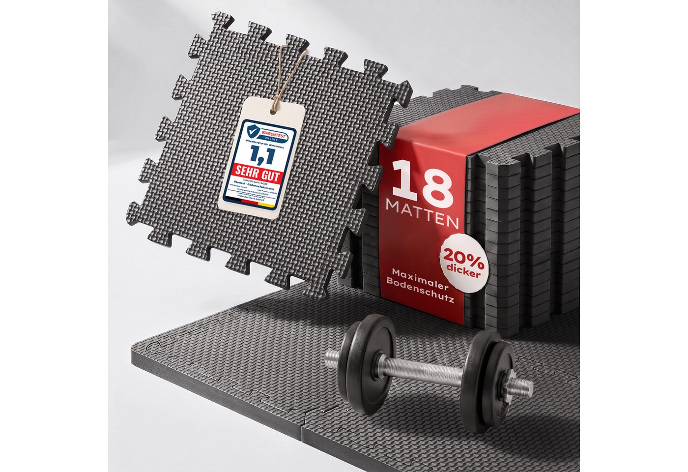 Blumtal Bodenschutzmatte Fitness Set, Bodenmatte Fitness 32x32 cm - Gym Matten, 18-St., Sportboden - ultra tragfähig Bild 5