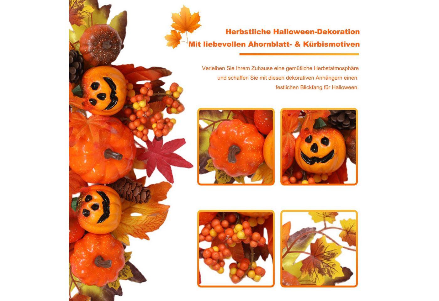 Sorvyzxn Dekokranz Halloween Hängedeko Herbstdeko, Kürbis Ahornblatt Türdeko, mit Aufhängung, Haustür Dekoration für Zuhause