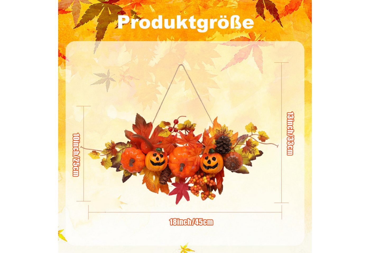 Sorvyzxn Dekokranz Halloween Hängedeko Herbstdeko, Kürbis Ahornblatt Türdeko, mit Aufhängung, Haustür Dekoration für Zuhause Bild 3