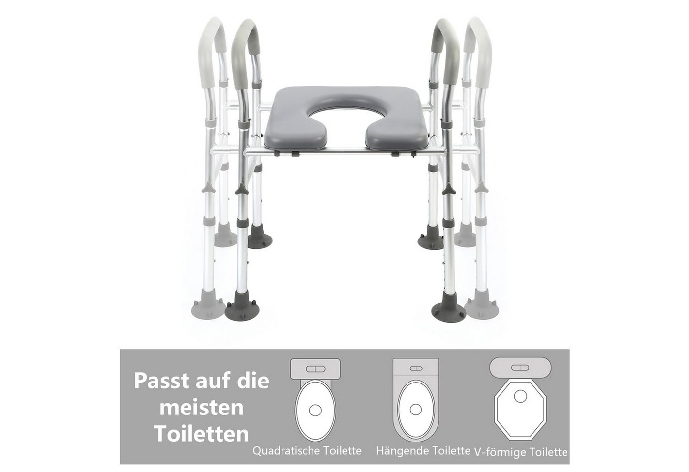 PEALOV WC-Aufstehhilfe Höhenverstellbare WC-Sitzerhöhung für gängige Toiletten, belastbar bis 180 kg, Erhöhter Toilettensitz mit Griffen,Toilettensitzerhöhung mit Armlehnen