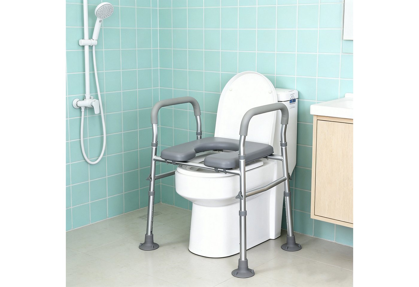 PEALOV WC-Aufstehhilfe Höhenverstellbare WC-Sitzerhöhung für gängige Toiletten, belastbar bis 180 kg, Erhöhter Toilettensitz mit Griffen,Toilettensitzerhöhung mit Armlehnen Bild 2