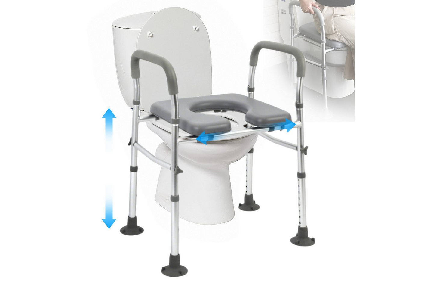 PEALOV WC-Aufstehhilfe Höhenverstellbare WC-Sitzerhöhung für gängige Toiletten, belastbar bis 180 kg, Erhöhter Toilettensitz mit Griffen,Toilettensitzerhöhung mit Armlehnen Bild 5