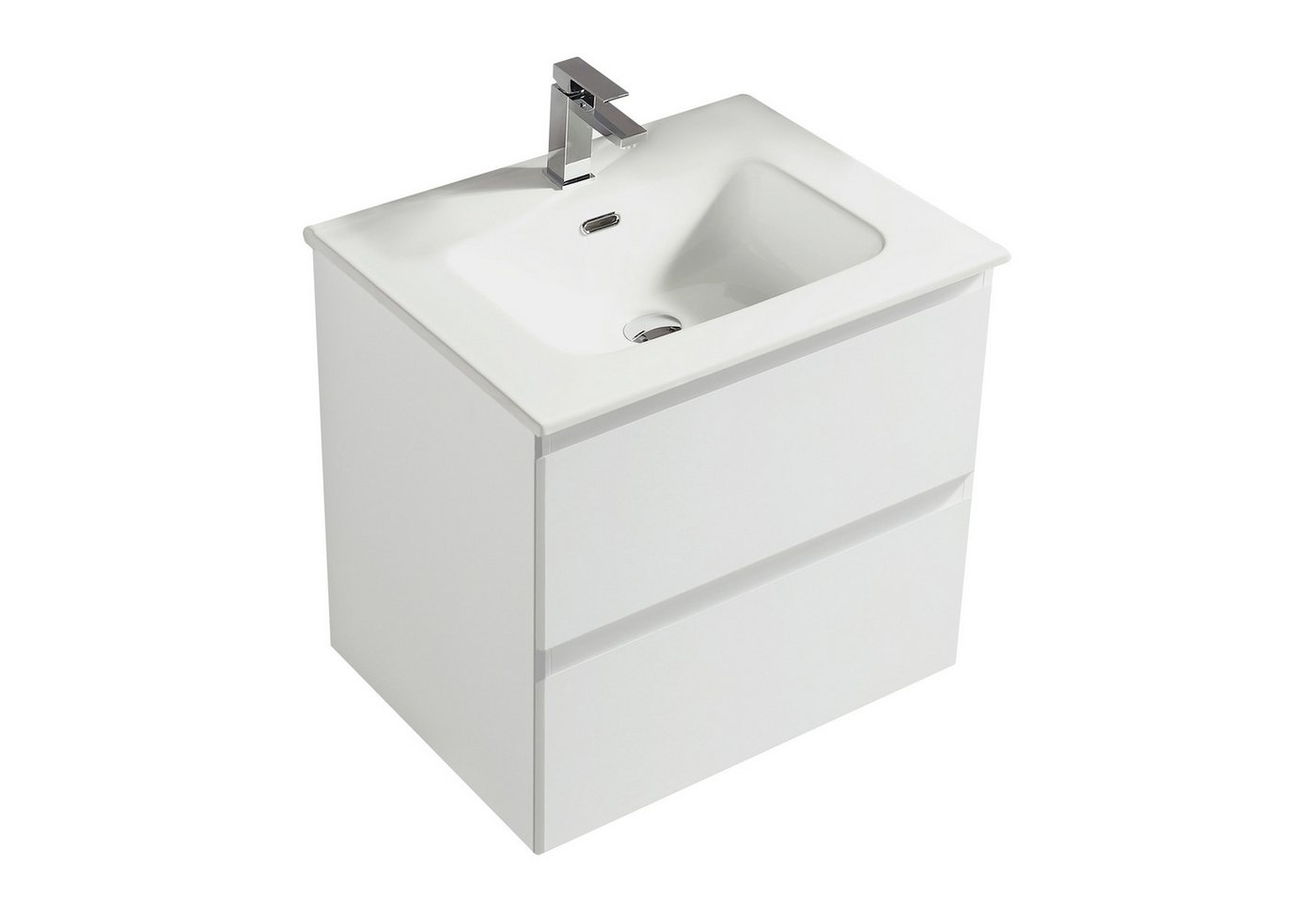 Alpenberger Badmöbel-Set Waschbecken mit Unterschrank 60cm hängend, komplett vormontiert, (Waschtisch mit Waschbecken, Bademöbel Set mit Waschbecken mit Schublade), Badezimmer Moebel Set 2 teilig