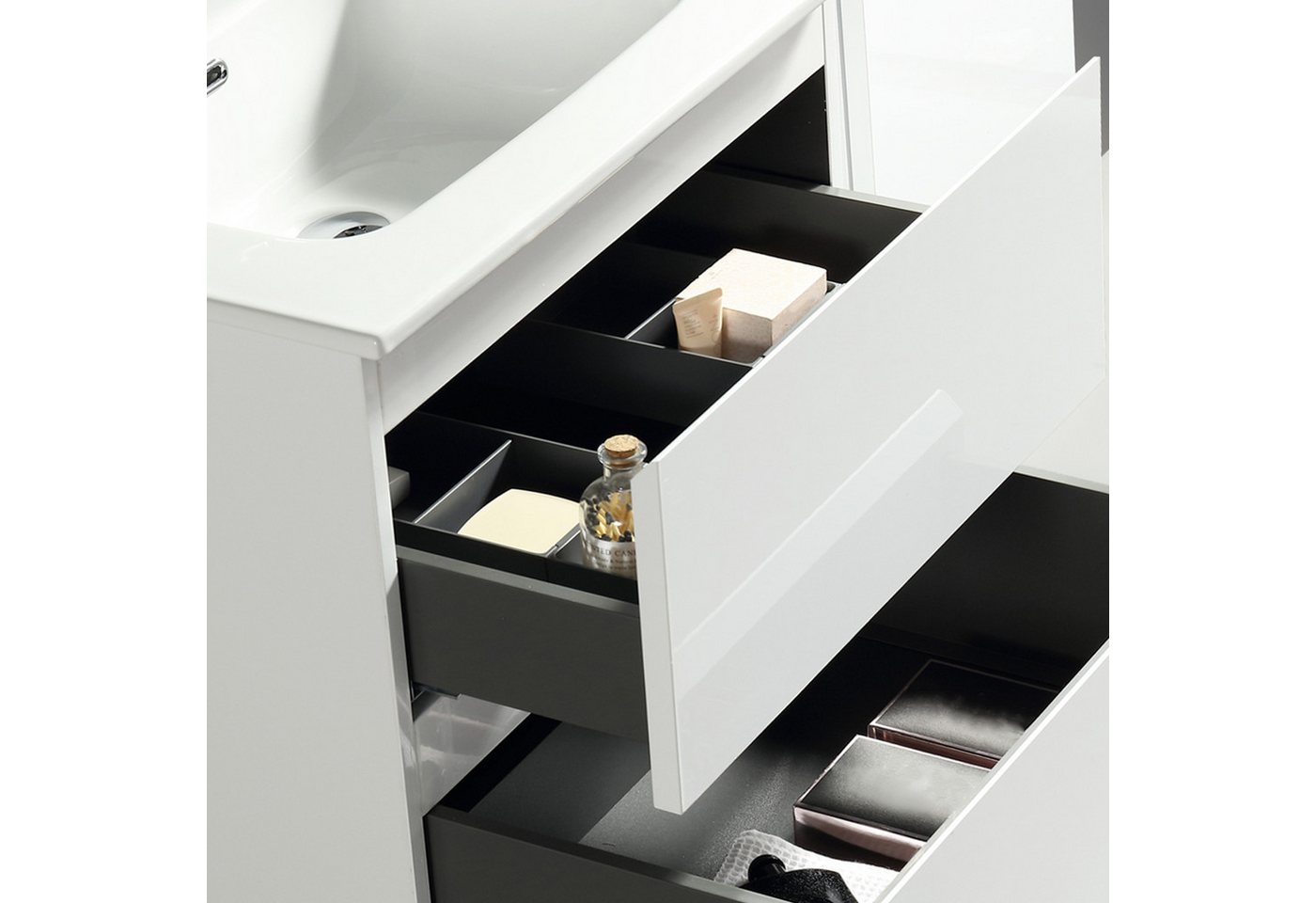 Alpenberger Badmöbel-Set Waschbecken mit Unterschrank 60cm hängend, komplett vormontiert, (Waschtisch mit Waschbecken, Bademöbel Set mit Waschbecken mit Schublade), Badezimmer Moebel Set 2 teilig Bild 2