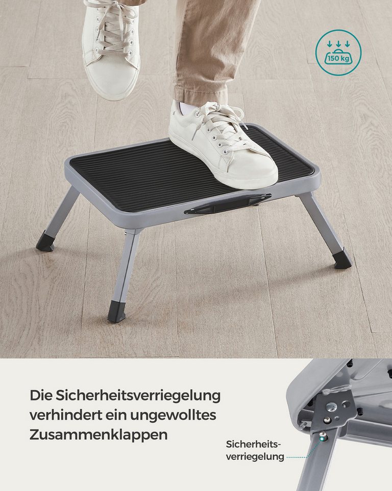 SONGMICS Trittleiter Tritthocker Trittleiter (Klapptritt, einstufige Leiter aus Stahl, rutschfeste Trittfläche), bis zu 150 kg belastbar, Größe ausgeklappt 45,5 x 31,5 x 17,5 cm Bild 5