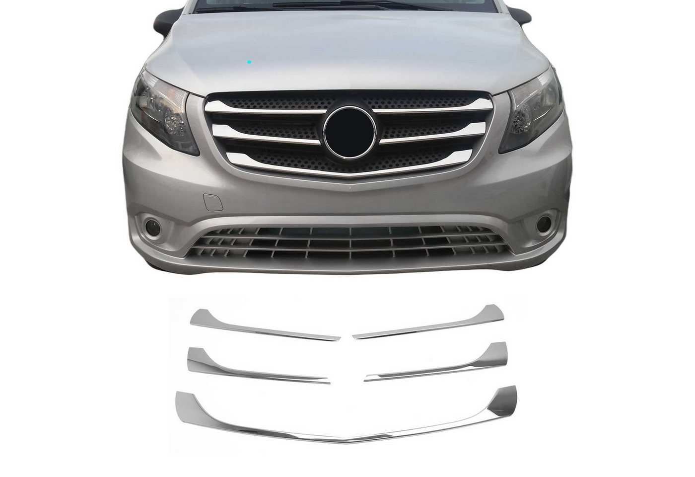 OMAC Zierleisten-Aufkleber Kühlergrill Leisten für Mercedes Vito W447 2014-2019 Chrom 5x, (5tlg), Langlebig,Einfache Reinigung,Einfache Installation,Rostbeständig