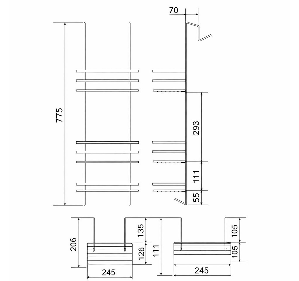 Euroshowers GmbH Duschablage Duschregal zum Einhängen 3 Etagen ohne Bohren matt schwarz mit Haken Bild 3