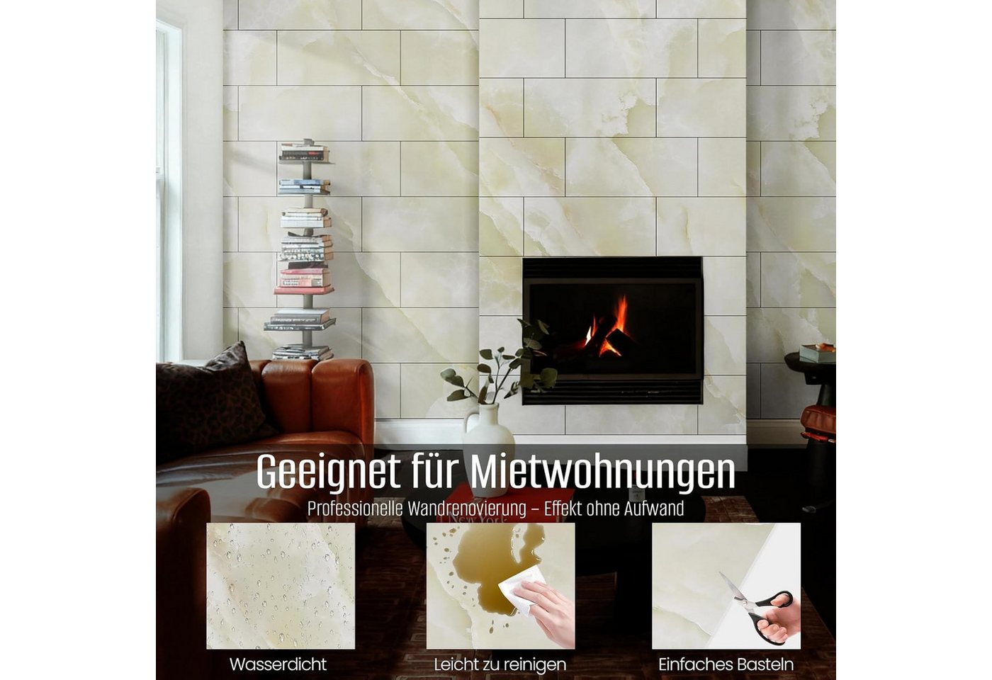 Agger Fliesenaufkleber Marmor, 10 Stück Marmor Fliesen Selbstklebend, KüChenrückwand (10 St), Wandfliesen Selbstklebend, 60 X 30 cm Klebefliesen Wasserfest