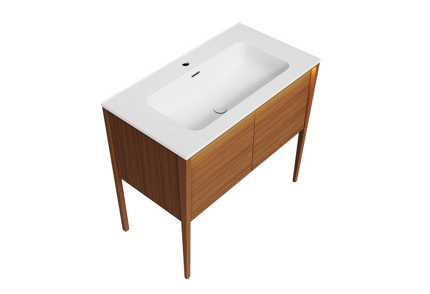 SONNI Waschbeckenschrank Waschbeckenunterschrank mit Sensorleuchte & Waschbecken Holzfarbe mit Gittertür, Breite 89/79cm, mit Sensorleuchte, Naturholz-Optik Bild 2