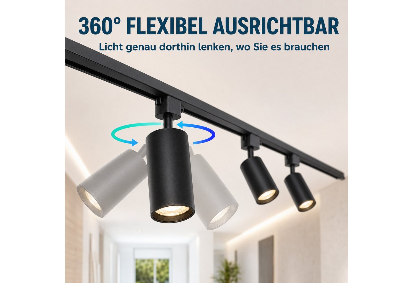 Rosnek Schienensystem-Sets LED Schienensystem 1,5 m mit 4 GU10 Spots, 3000 K, schwarz, 28 W, LED wechselbar, warmweiß, Schienenbeleuchtung 4-flammig, 360° drehbar, 2800 lm, erweiterbar