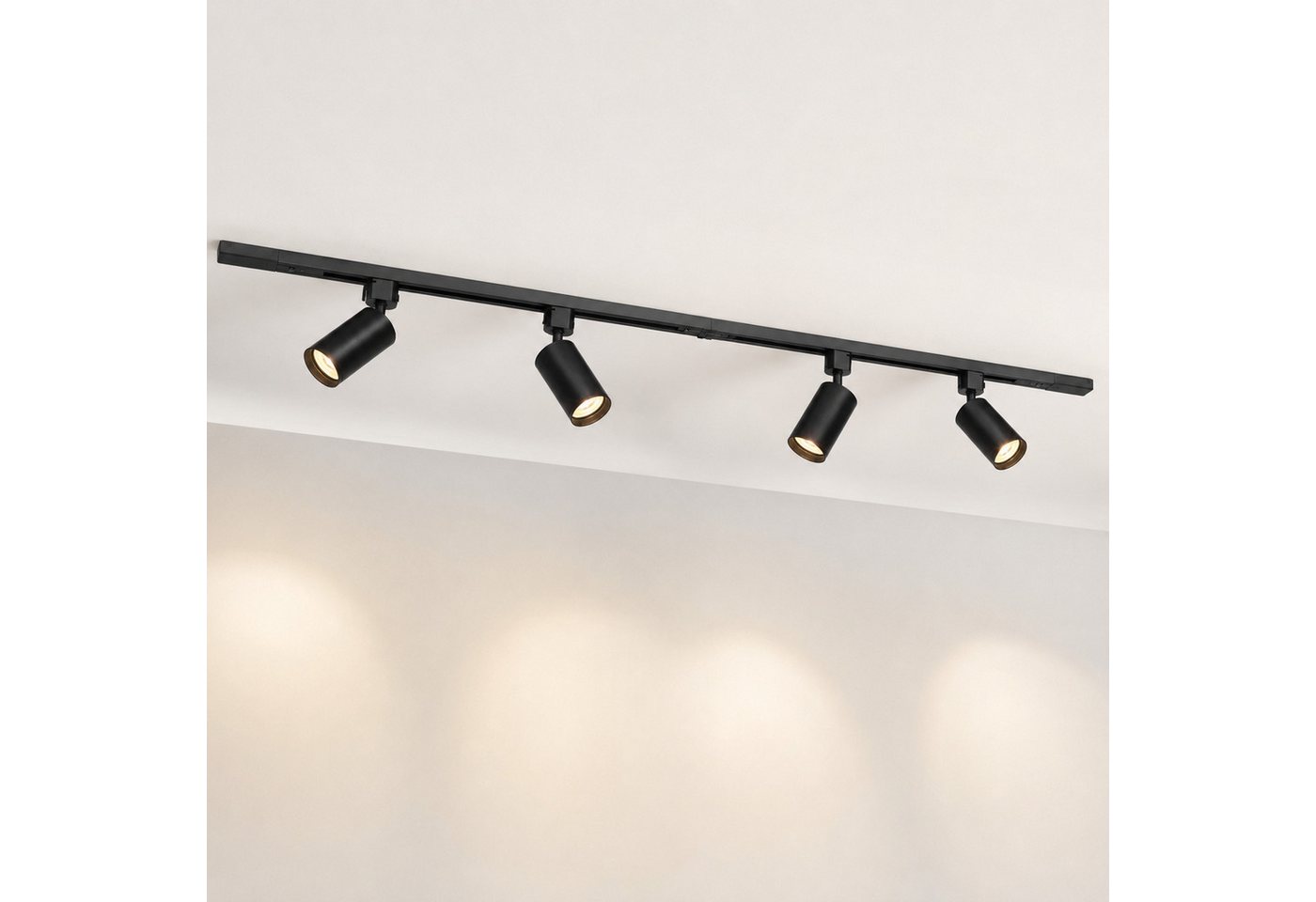 Rosnek Schienensystem-Sets LED Schienensystem 1,5 m mit 4 GU10 Spots, 3000 K, schwarz, 28 W, LED wechselbar, warmweiß, Schienenbeleuchtung 4-flammig, 360° drehbar, 2800 lm, erweiterbar Bild 2