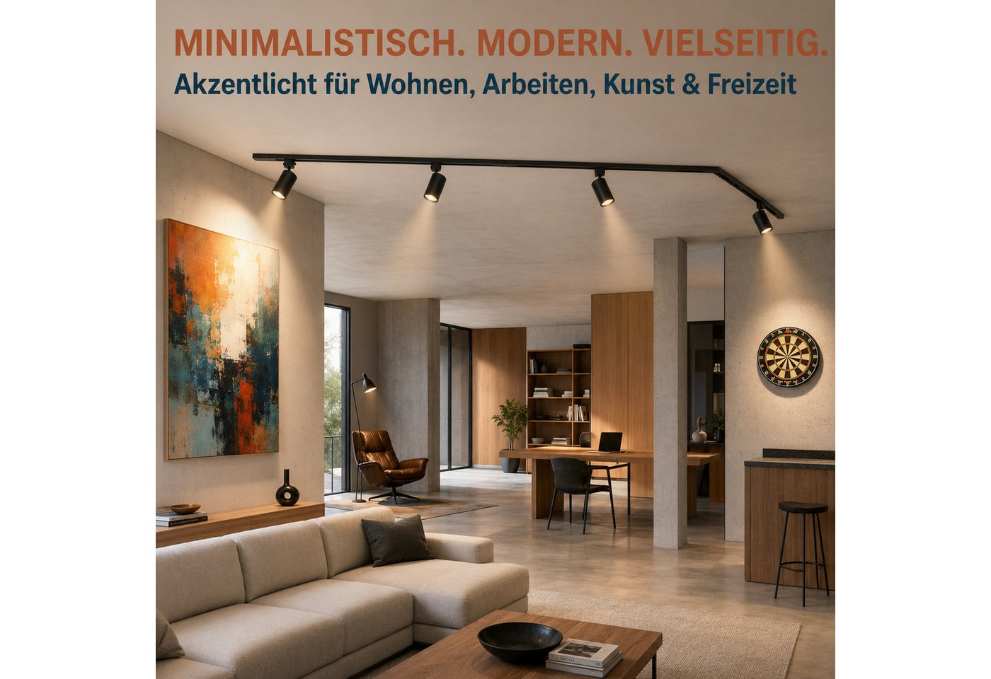 Rosnek Schienensystem-Sets LED Schienensystem 1,5 m mit 4 GU10 Spots, 3000 K, schwarz, 28 W, LED wechselbar, warmweiß, Schienenbeleuchtung 4-flammig, 360° drehbar, 2800 lm, erweiterbar Bild 5