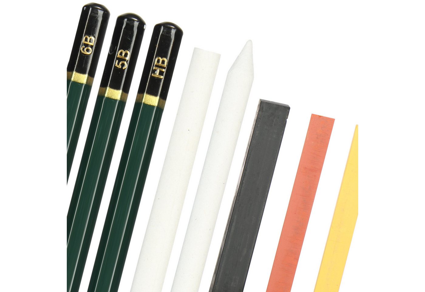 com-four Malstift Tolles Zeichenset für Kinder und Einsteiger, (12-tlg), Bleistiften, Kreide, Kohle, Radiergummi, Anspitzer, Etu