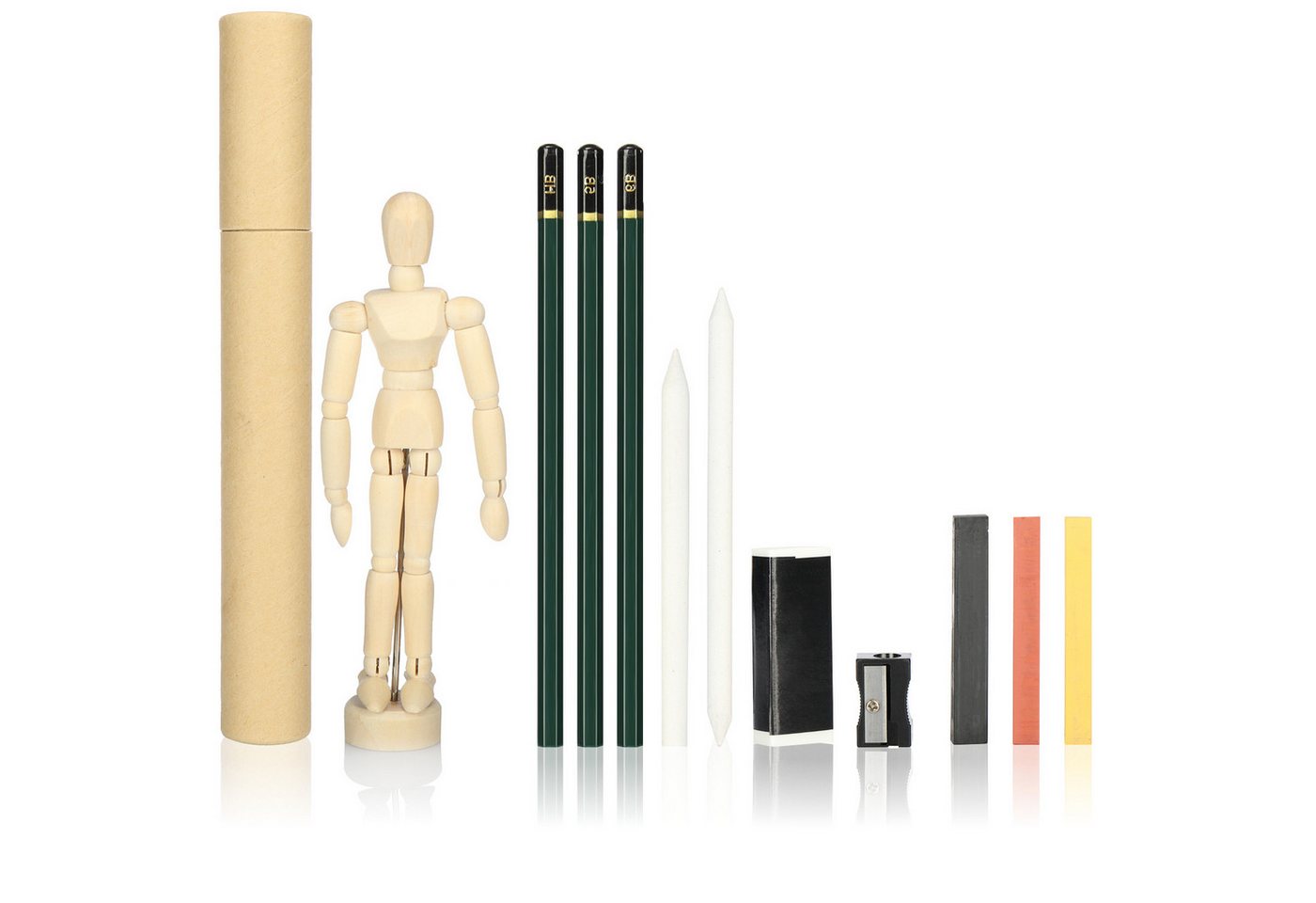 com-four Malstift Tolles Zeichenset für Kinder und Einsteiger, (12-tlg), Bleistiften, Kreide, Kohle, Radiergummi, Anspitzer, Etu Bild 4