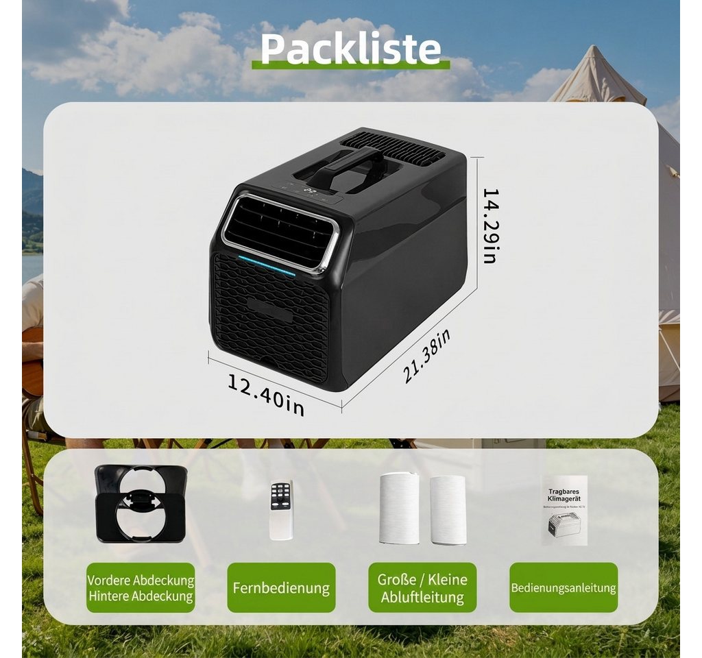 Rolipo Klimagerät Tragbare Camping-Klimaanlage Luftkühler 4-in-1 Klimagerät Wohnmobil, 5000BTU 550W Kühlung/Entfeuchtung/Ventilation/Schlafmodus Bild 2