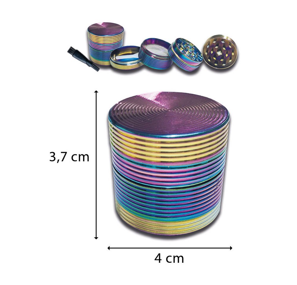 Coumo Grinder Grinder Crusher, Aluminium, Rainbow, Grip Struktur, ⌀ 4 cm