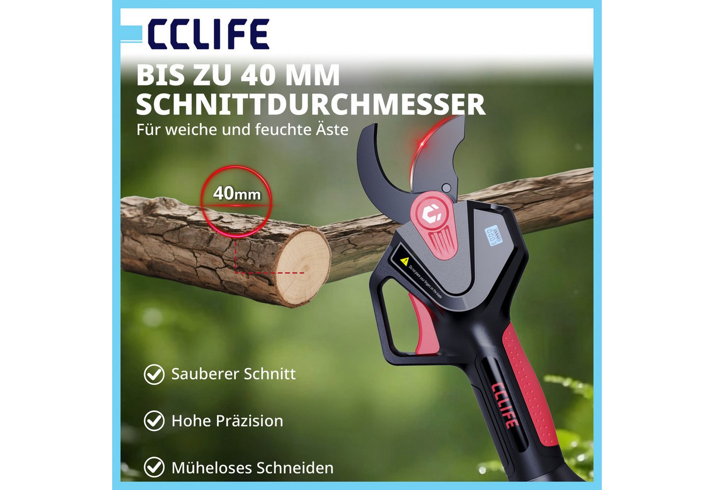 CCLIFE Akku-Astschere CCLIFE Akku Astschere 40mm fuer Makita 18V Elektrische Baumschere Bild 3