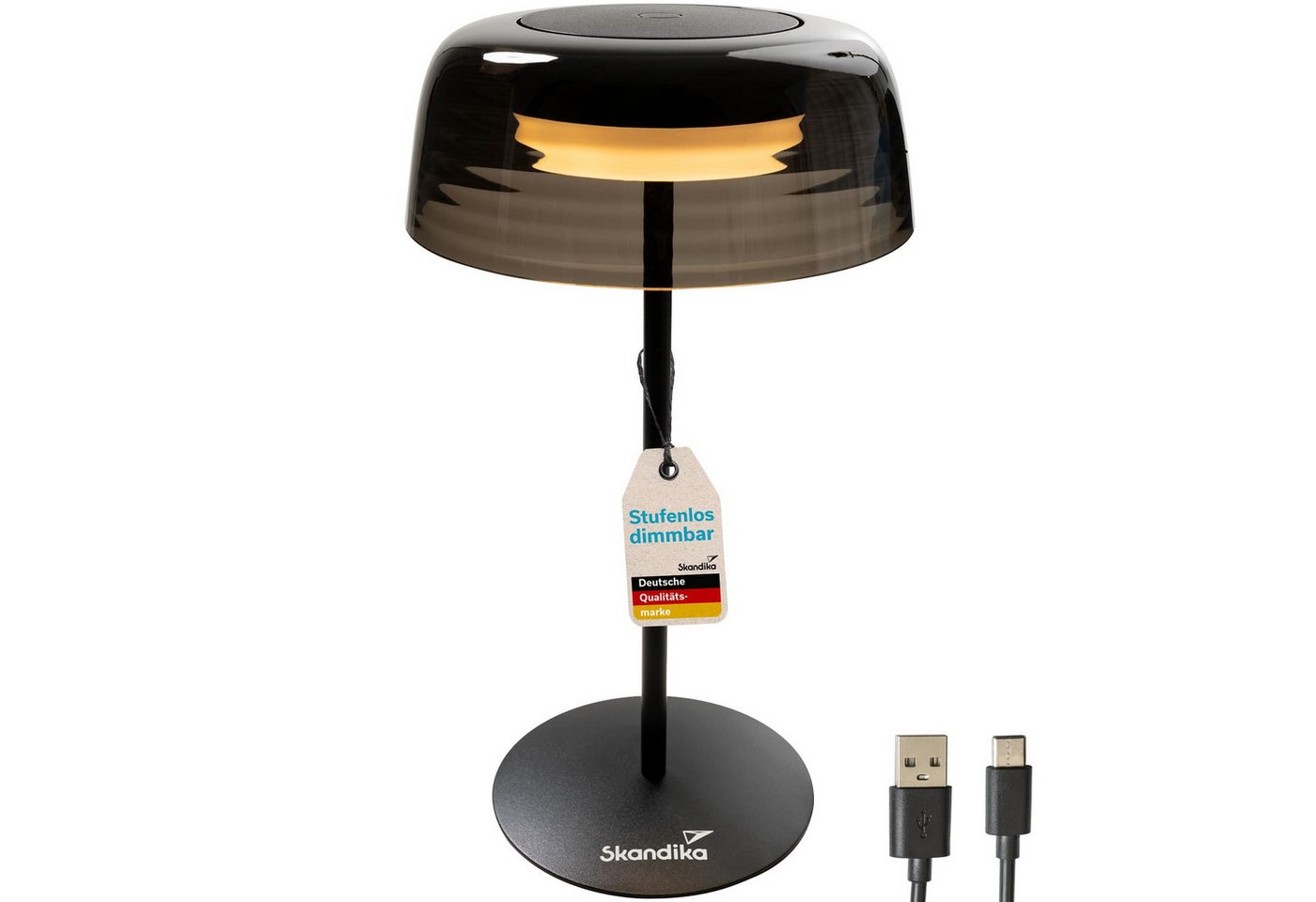 Skandika LED Gartenleuchte Campinglampe Vilja, Tischlampe, Tischleuchte mit Lampenschirm, dimmba, USB C Ladekabel, Standfuß aus Eisen, Abnehmbarer Lampenschirm