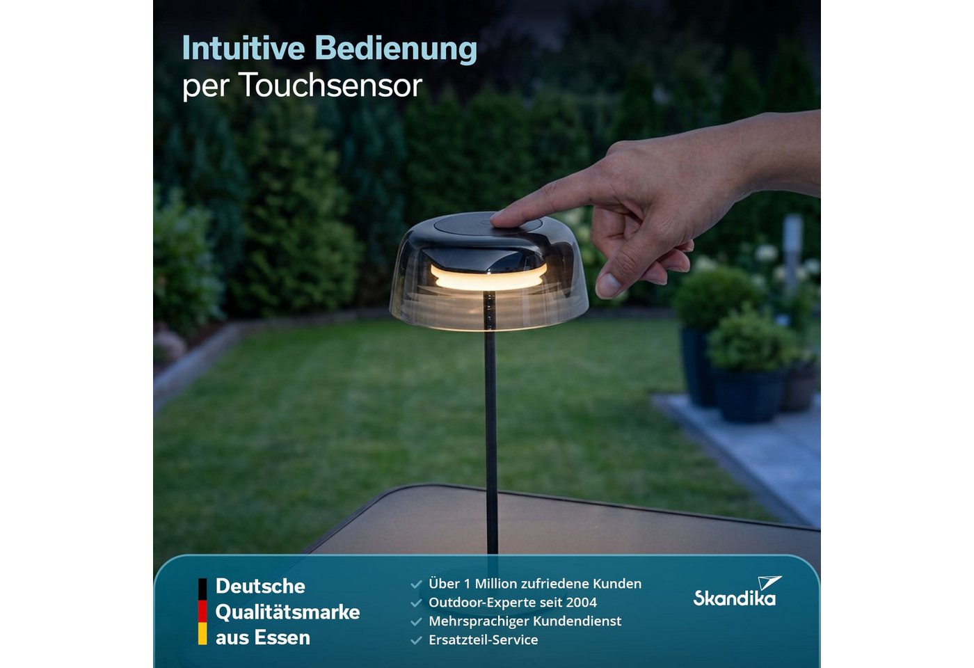 Skandika LED Gartenleuchte Campinglampe Vilja, Tischlampe, Tischleuchte mit Lampenschirm, dimmba, USB C Ladekabel, Standfuß aus Eisen, Abnehmbarer Lampenschirm Bild 3