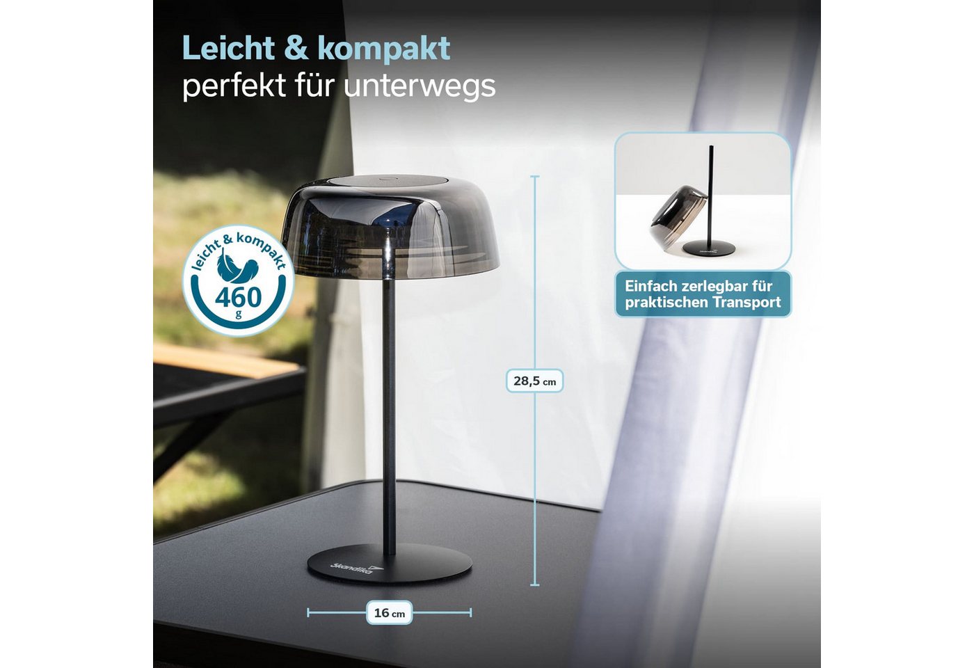 Skandika LED Gartenleuchte Campinglampe Vilja, Tischlampe, Tischleuchte mit Lampenschirm, dimmba, USB C Ladekabel, Standfuß aus Eisen, Abnehmbarer Lampenschirm Bild 4